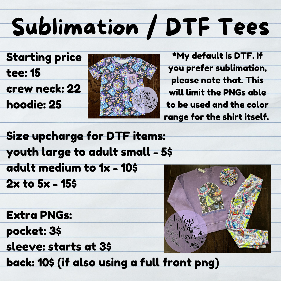 DTF tees / crewnecks / hoodies
